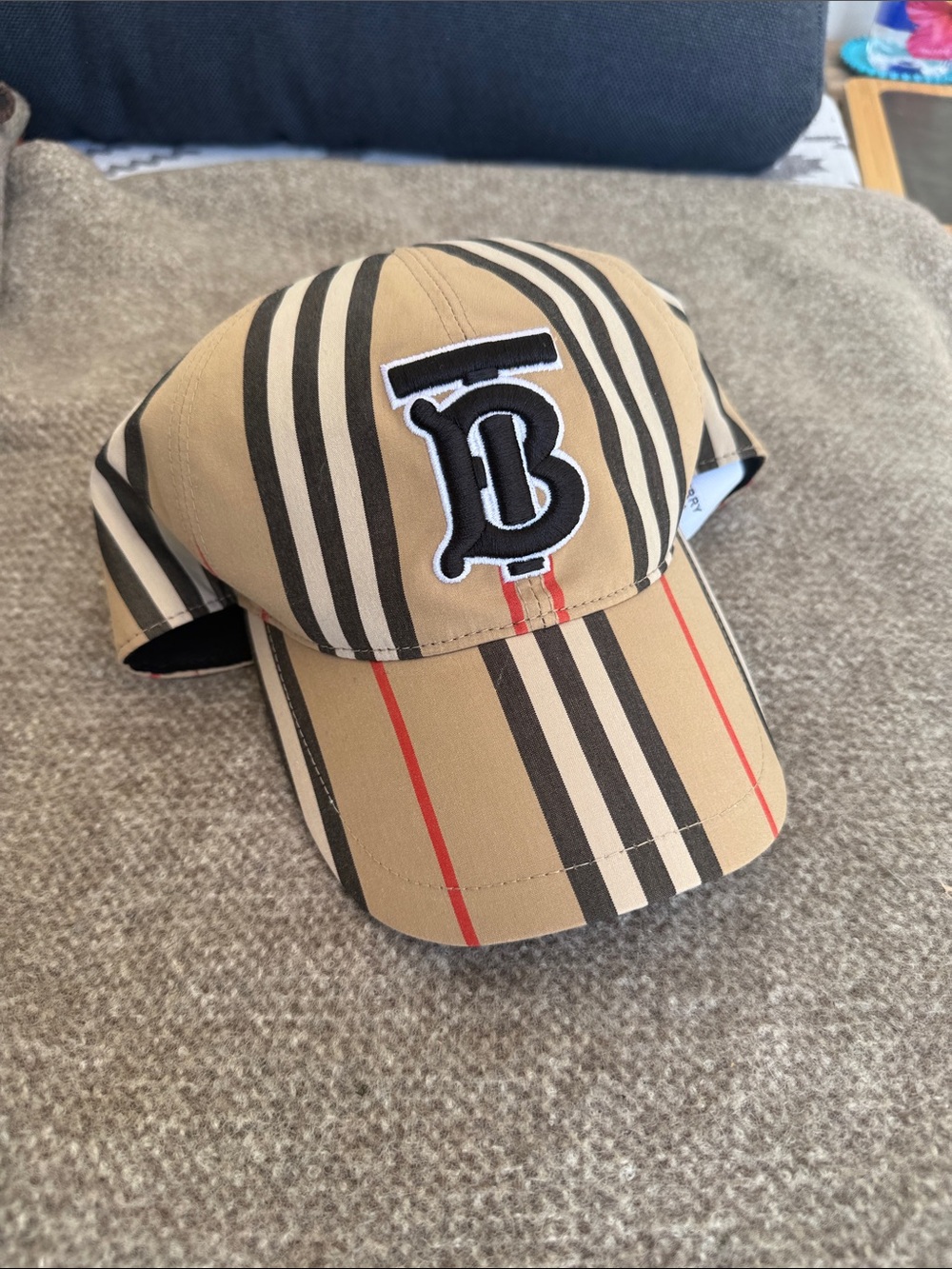 Burberry Beige Black and Red Stripe TB Monogram Cap - Picture 5 of 5